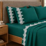 PETTI Artigiani Italiani - Percal bedlaken voor tweepersoonsbed met kant, perkal, beddengoedset voor tweepersoonsbed, laken met kant, groen, 100% Made in Italy