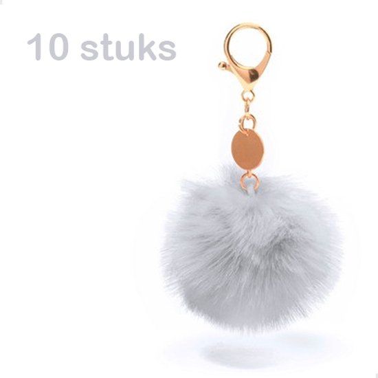TheRoot 10 stuks Pluche Sleutelhanger - Wit - Pompon - Uitdeel cadeau Feestje - Muzikaal pak
