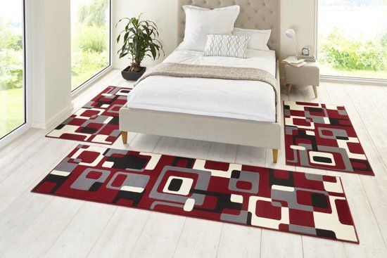 Hanse Home Vloerkleed retro 80x300cm rood grijs zwart