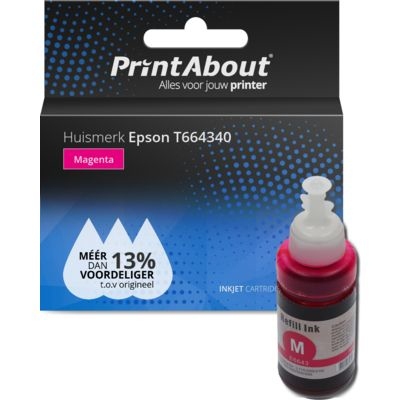 PrintAbout Huismerk Epson T664340 Inktcartridge Magenta