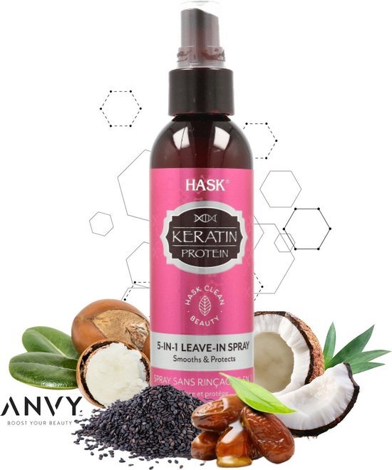 Hask Conditioner Keratin Protein Smoothing 5-in-1 Leave-In Spray - Collageen boost - Versterkt haar - Vrij van parabenen