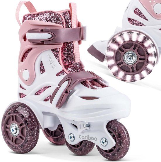 Cariboo Ballerina Inline Skates - Kids - Pink-Purple - Girls - LED Wheels - Adjustable Size (26-30)
