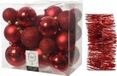 Decoris Kaemingk B.V. Kerstversiering kunststof kerstballen 6-8-10 cm met folieslingers pakket rood van 27 stuks