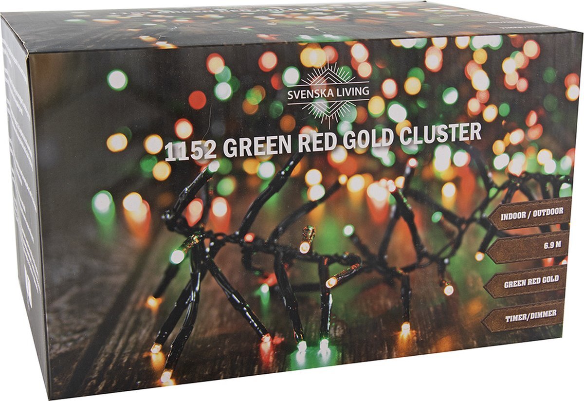 Svenska Living - Kerstverlichting - Snake - Groen/Rood/Goud - Voor Binnen & Buiten IP44 - Met Timer - Kerstboomverlichting - 1000 LED - 20M