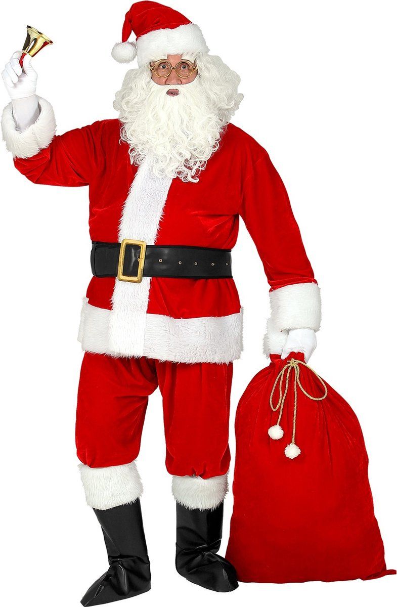 Widmann Kerstman kostuum set - vest, broek, riem, muts, baard, bootcovers, zak - polyester