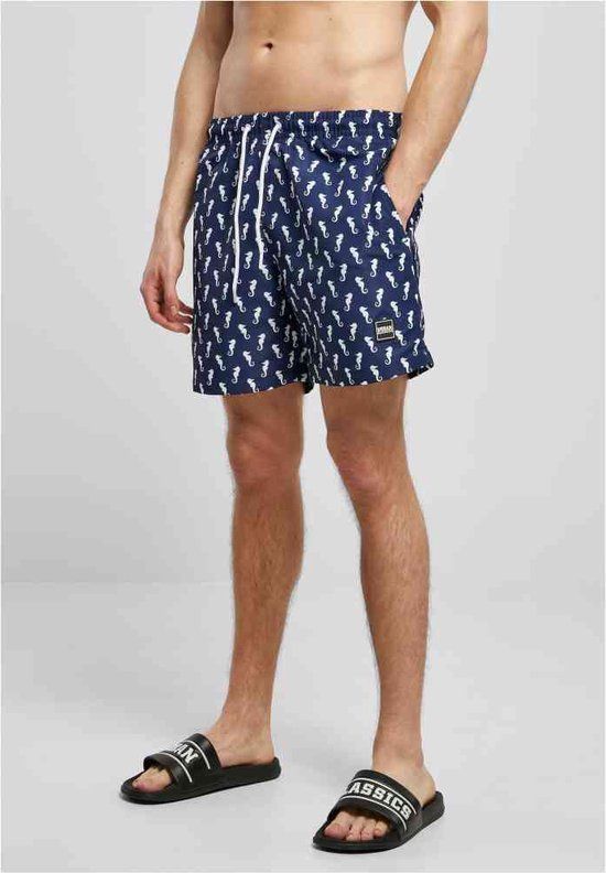 Urban Classics Pattern Navyseahorse Zwemshorts - Blauw/Wit - Maat S