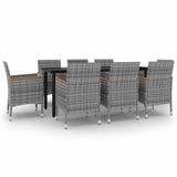 vidaXL Ensemble de jardin 9 pièces en polyrésin avec coussins et verre