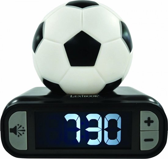 Lexibook - Voetbal Digitale wekker met Nachtlampverlichting, Sluimerfunctie, Klok, Verlichte voetbal, Zwarte kleur - RL800FO
