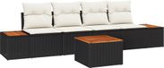vidaXL Tuinbank Set 5-delig Zwart Poly-rattan