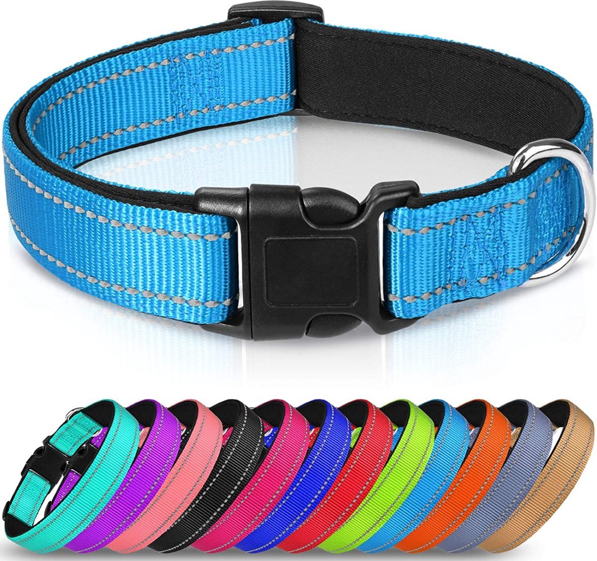 Sharon B Halsband hond - reflecterend - lichtblauw - maat L - oersterk - waterdicht - hondenhalsband - geschikt voor iedere hondenriem - voor grote honden Lichtblauw