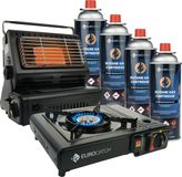 Eurocatch Gaskachel & Kooktoestel in 1 - Camping set - 4 Butaan Gasbussen - Gasstel - Gaspit - Kachel - Heater
