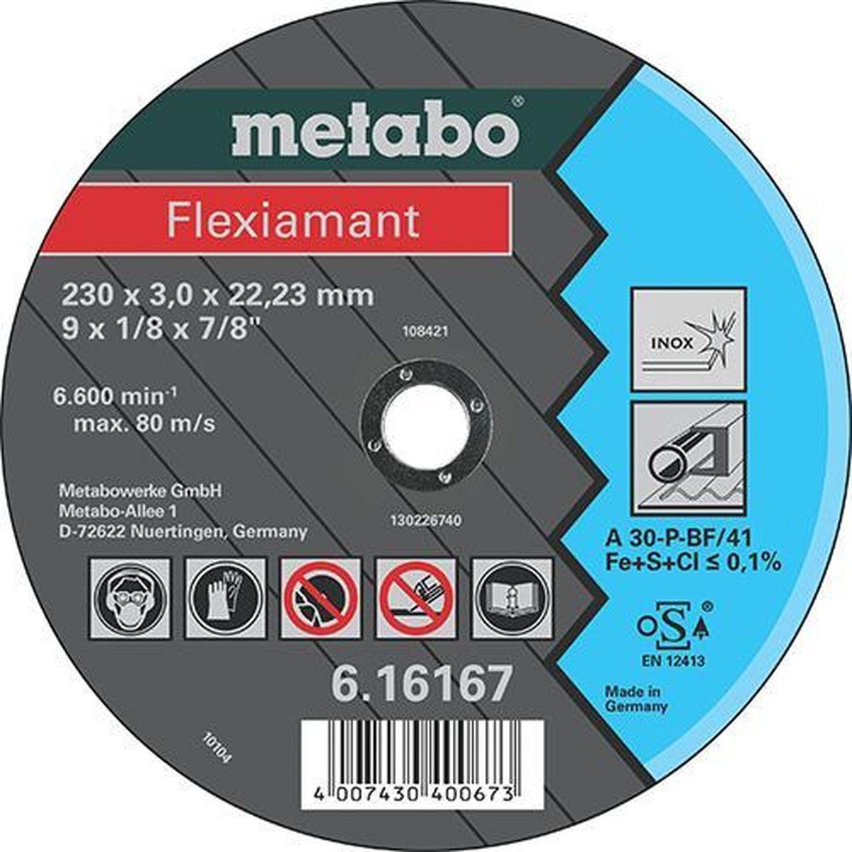 Metabo 616163000 Flexiamant RVS Schijf, Groen, 180 x 3,0 x 22,2 mm