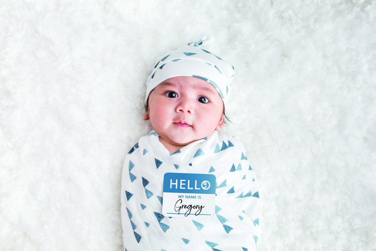 Lulujo Hello World Swaddle & Hat - Navy Triangles