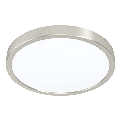 EGLO LED plafondlamp Fueva 5, Ø 28,5 cm, 1 vlammige opbouwlamp modern van staal en een kunststof lichtoppervlak, plafondlamp in mat nikkel, wit, LED-opbouwlamp warm wit