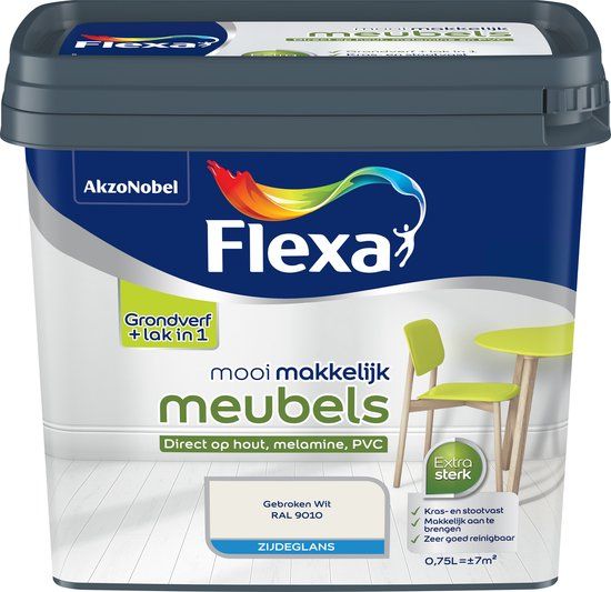 Flexa Mooi Makkelijk Meubels - Gebroken Wit (RAL 9010) - Zijdeglans - 0.75 Liter