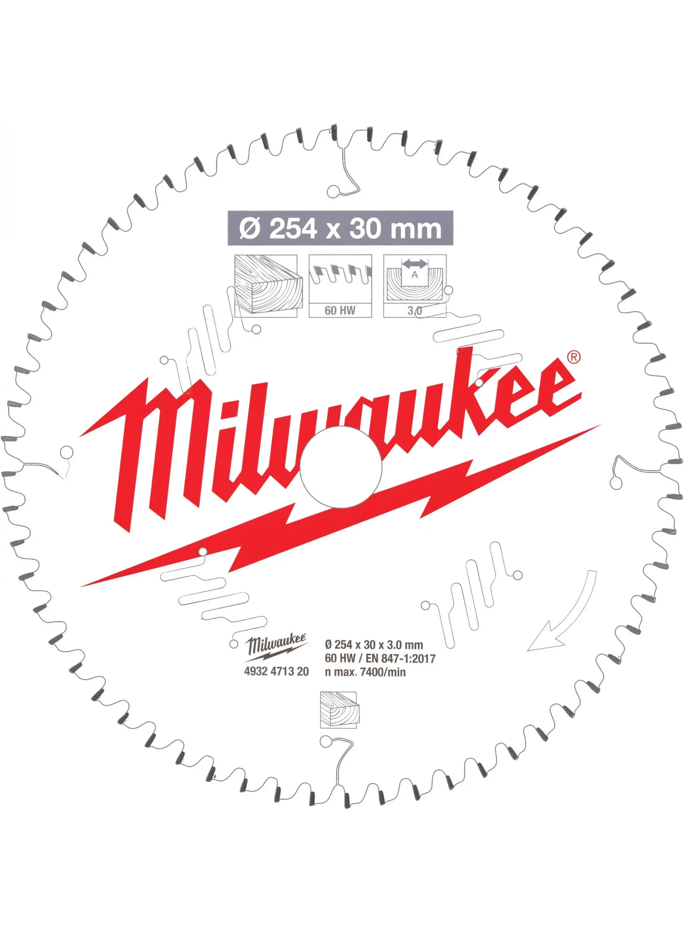 Milwaukee Cirkelzaagblad 254 x 30 mm Hout