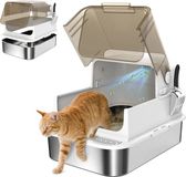 PawHut Litière pour chat - Acier inoxydable 201 - 70x50x46,5cm - Blanc