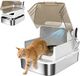 PawHut Kattenbak - Roestvrij Staal 201 - 70x50x46,5cm - Wit
