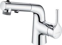 Wan GmbH Wastafelkraan met uittrekbare douchekraan badkamer met 3 straalsoorten, eengreepsmengkraan badkraan wastafel mengkraan kraan wastafel voor badkamer, zilver