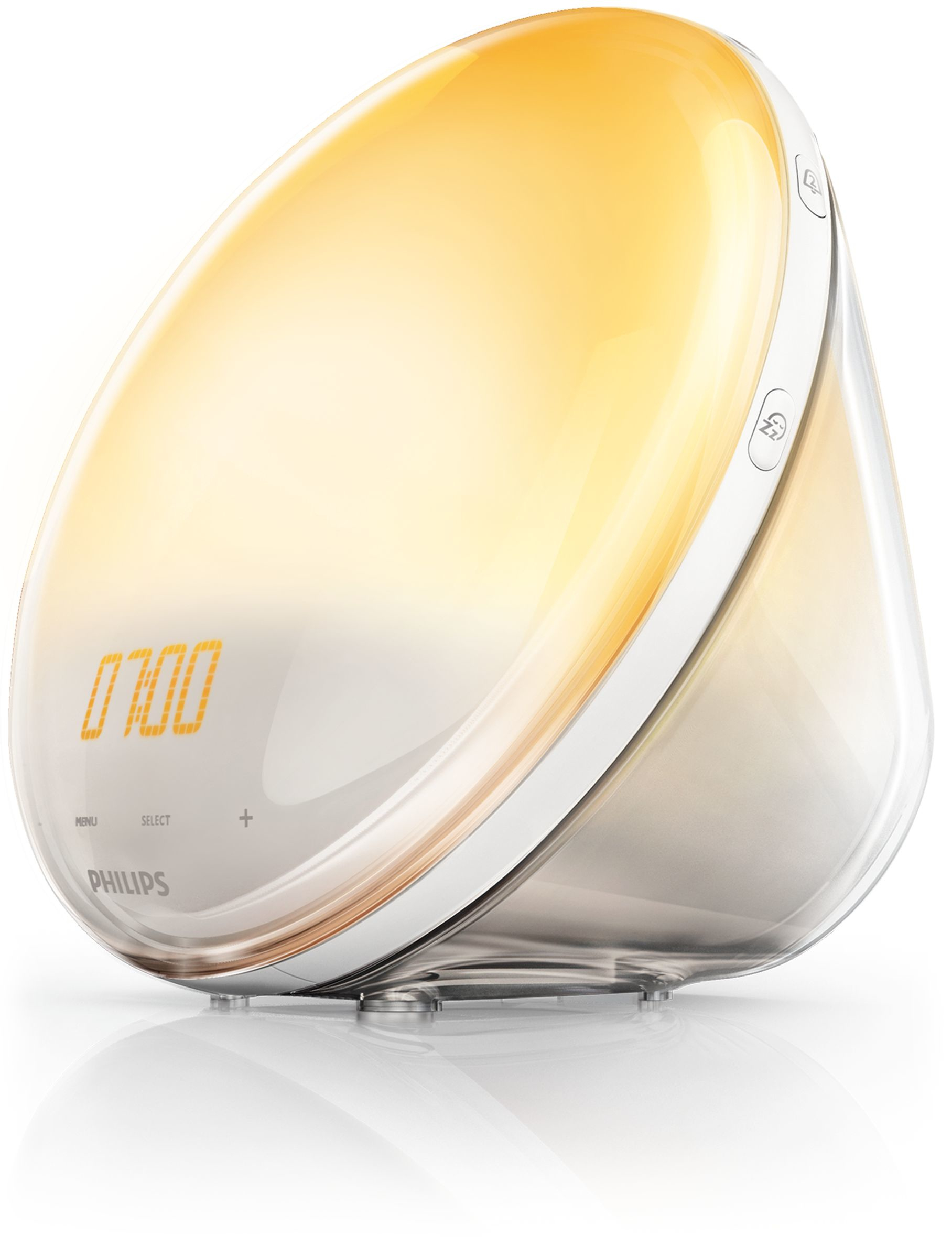 Philips Wake-up Light met simulatie van gekleurde zonsopkomst