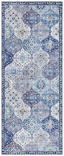 ELLE Decoration Design tapijt, loper oosterse cashmir Ghom (80 x 200 cm, 100% polyester, geschikt voor vloerverwarming, robuust, eenvoudig te reinigen), jeansblauw