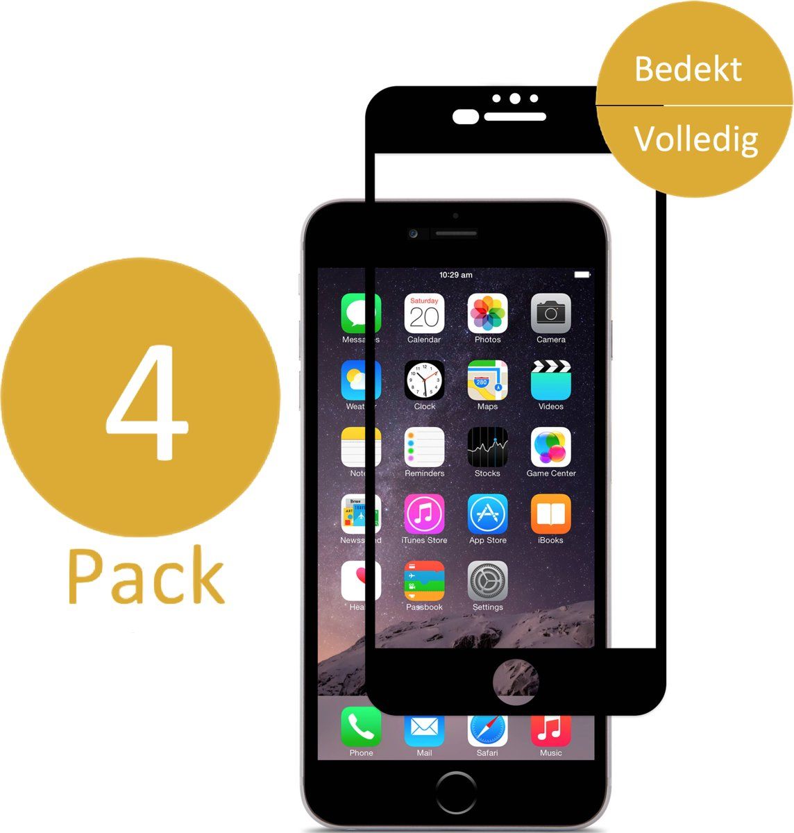 iCall 4x Screenprotector Apple iPhone 6 Plus / 6s Plus - Full Screen Tempered Glass - Zwart Carbon Bezel