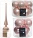Decoris Kaemingk B.V. Compleet glazen kerstballen pakket lichtroze glans/mat 33x stuks met piek glans - 20x 6 cm - 12x 8 cm