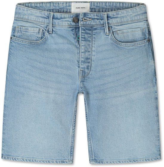 PURE PATH The Miles Slim Fit Short Jeans Heren - Broek - Lichtblauw - Maat 30