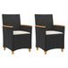 Chaises de jardin 2 pièces avec coussins poly rotin et bois massif noir