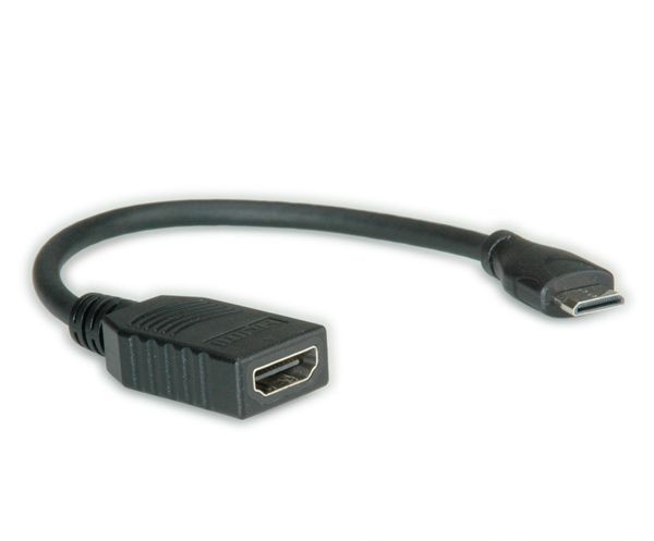 Value Monitorkabel HDMI High Speed met Ethernet, HDMI Female - Mini HDMI Male 0,15m