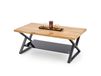 Table basse aspect chêne naturel verre et acier noir 110x45cm