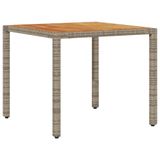 vidaXL Tuintafel met acaciahouten blad, 90x90x75 cm, polyrattan, grijs
