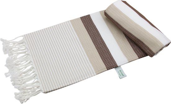 Arowell Honeycomb Banded Pestemal - Fouta - Hamamdoek - Hammamdoek - Bruin - 180 x 100 cm