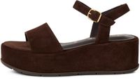 Tamaris Dames Plateau Sandalen Mocca Leer Hakhoogte 5-7 cm Gesp