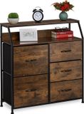 Merkloos Relaxdays ladekast - 5 lades - 2 planken - industrieel - 87 x 84 x 32 cm - bruin/zwart
