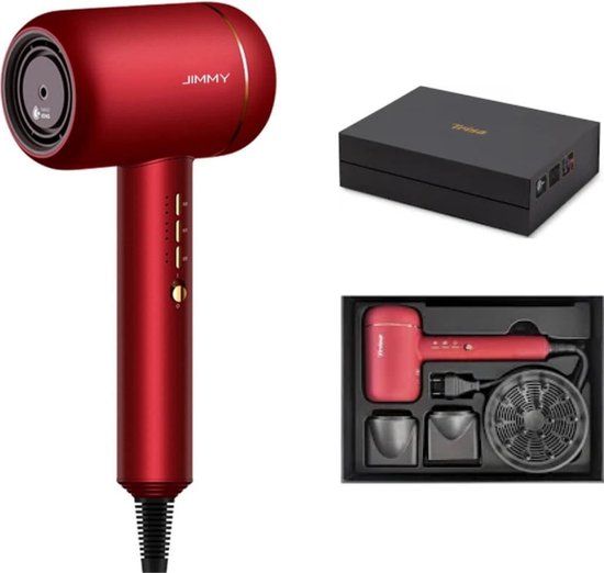 Jimmy F6 Haardroger - Föhn - Ultrasone haardroger met nano-ion en warmtecontrole - 1800 W - Robijnrood