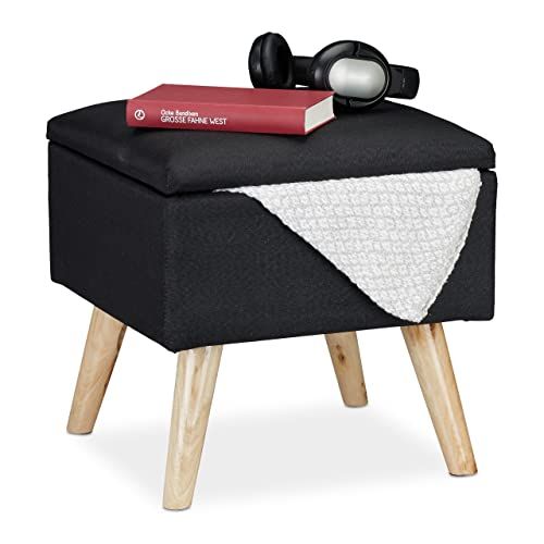 Relaxdays Opberghoes Ottomaans - Faux Linnen Cover - Zwart - 40x40x40 cm