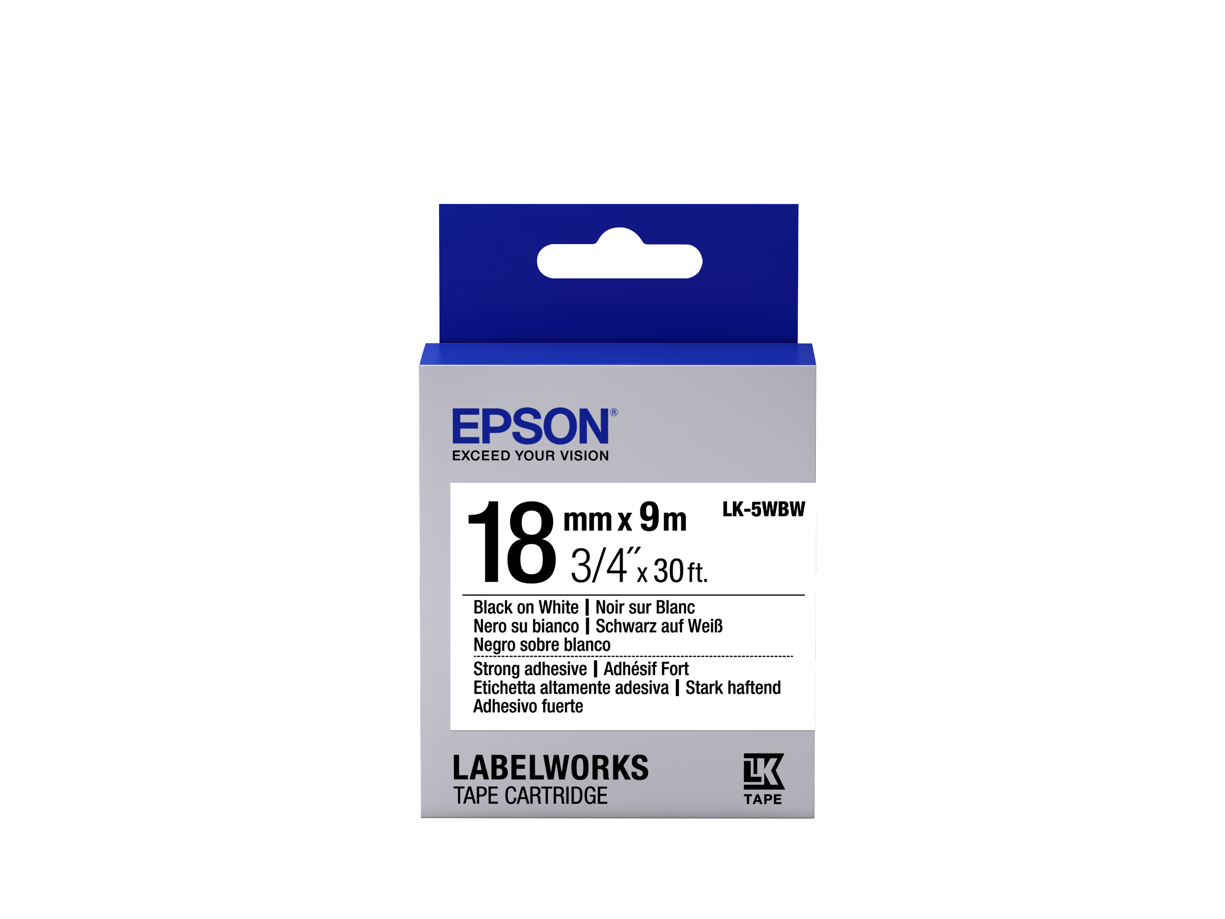 Epson Strong Adhesive Tape- LK-5WBW Strng adh Blk/Wht 18/9