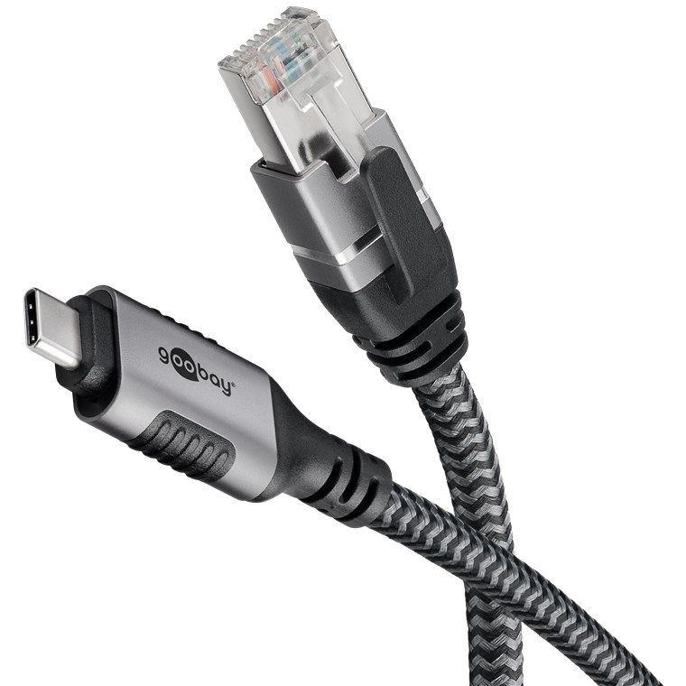 Goobay 70698 USB C naar RJ45 Adapter Kabel - 2m - Zwart/Zilver