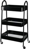Storage solutions Koopman International Storage Solutions Keukentrolley/plateau kast - zwart - metaal - 79 x 44 x 32 cm - 3 niveaus - draadmanden - opslag