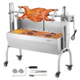 VEVOR Barbecue à Charbon avec Tournebroche Électrique 52 W Charge 90 kg, Rôtissoire Barbecue 118,5 cm, en Inox, avec Pare-Brise et Roues Verrouillables, pour Rôtir Agneau Porcelet Poulet Camping