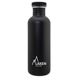 Laken RVS fles 1000ml Basic Steel Bottle - RVS dop, Zwart
