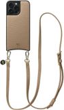 AVY Leren Hoesje Geschikt voor Apple iPhone 14 Pro Max | Compatibel met MagSafe | Leather Case met Telefoonkoord | Crossbody | Beige
