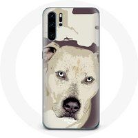 Maniacase Hoesje voor Huawei P30 Witte Pitbull Hond