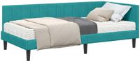vidaXL Hoekbedframe met Matras en Hoofdeinde - Turquoise Fluweel - Tweepersoons