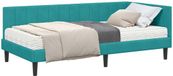vidaXL Hoekbedframe met Matras en Hoofdeinde - Turquoise Fluweel - Tweepersoons