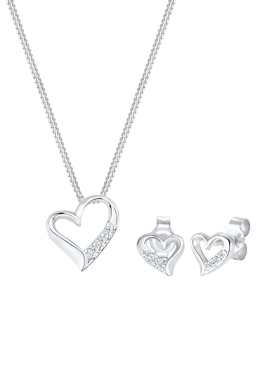 Elli DIAMONDS Sieraden Set Dames oorsteker hanger met diamant (0.075 ct.) in 925 sterling zilver
