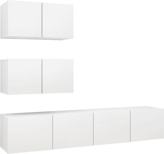 vidaXL - 4-delige - Tv-meubelset - bewerkt - hout - wit