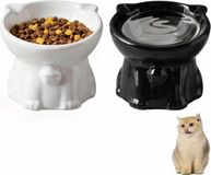 Merkloos / Sans marque 2 Pieces Raised Litter Box, 15 Degree Tilt, Anti-Fallow Bowl, Ceramic Feeder for Cats, Small Dogs, Food and Water (Black, White)