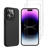 Phonillico® Zwart hoesje voor iPhone 15 PRO MAX en 2 gehard glazen schermbeschermer
